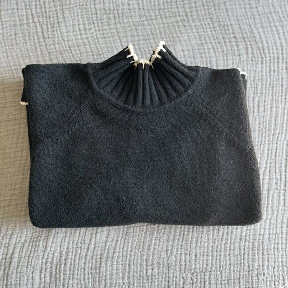 CashSoft Turtleneck Sweater - Medium Petite | Black with Off-white Trim - Picture 2 of 3